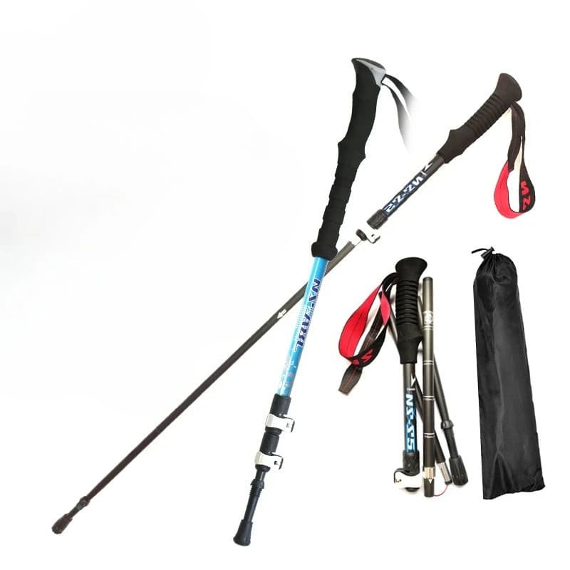 NS Full Carbon Trekking Pole Folding Telescopic Outer Lock Straight Handle Three-Section Cross-Country Pole