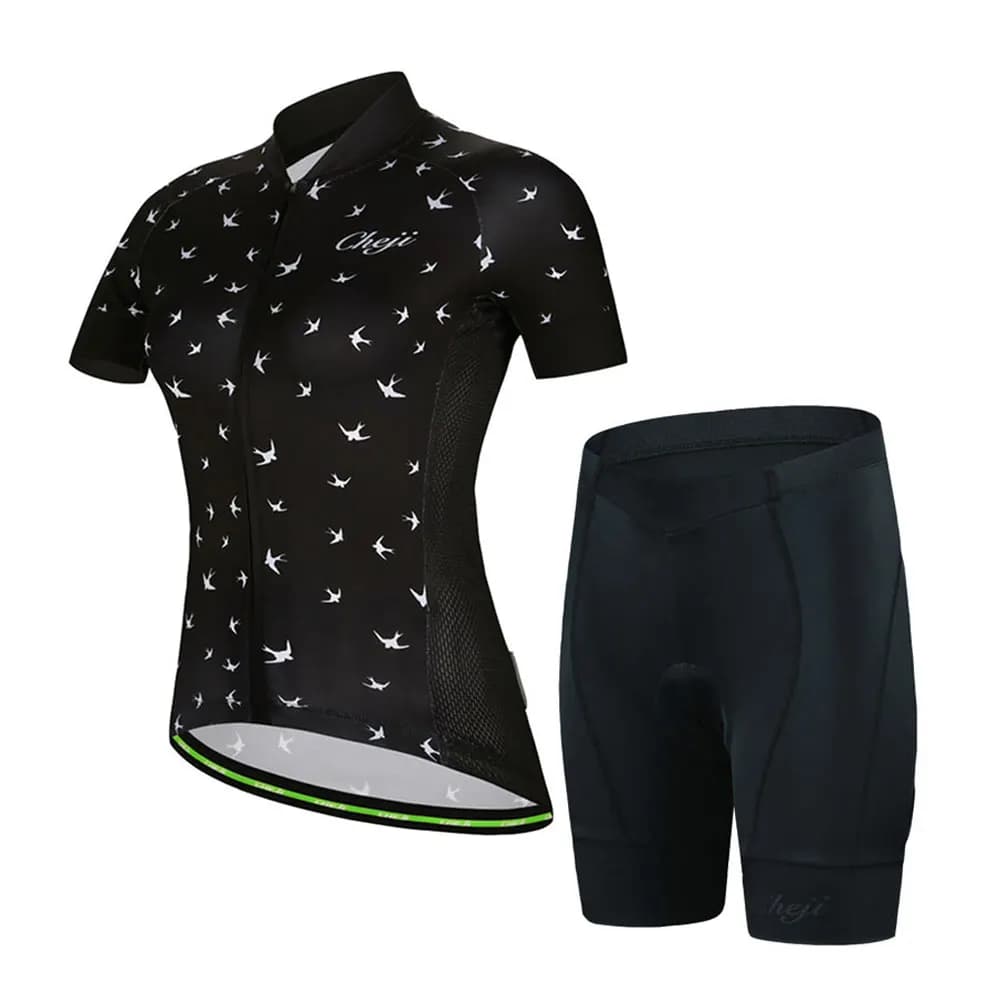 Set maglia da ciclismo da donna, abbigliamento da ciclismo traspirante ad asciugatura rapida a maniche corte, kit di pantaloncini con cuscino in silicone 3D per bici da strada MTB