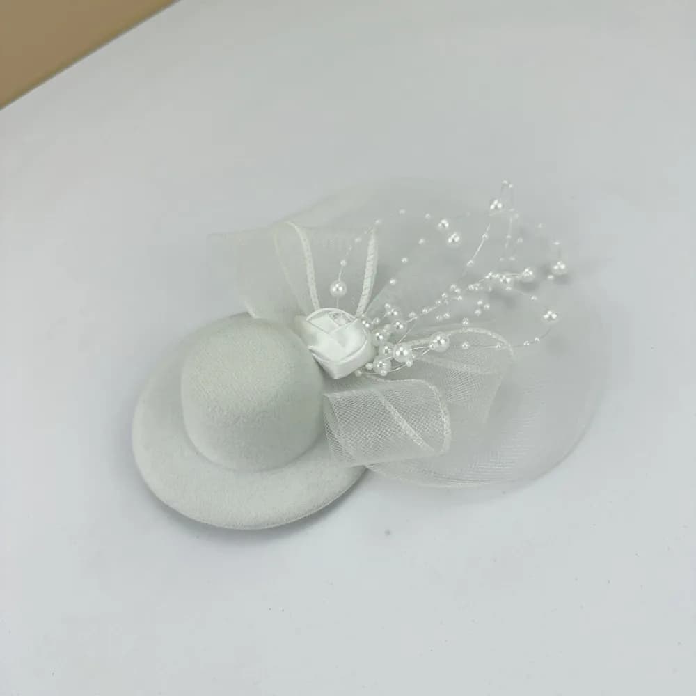 Fashion Exquisite Vintage Fascinator Hat Elegant Flower Mesh Hair Clip Sweet Pearl Bride Headdress Wedding
