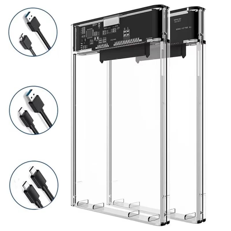 Case esterno trasparente per hard disk da 2,5 pollici con USB 3.0/Type C a SATA, compatibile con HDD e SSD SATA da 2,5 pollici, supporta UASP