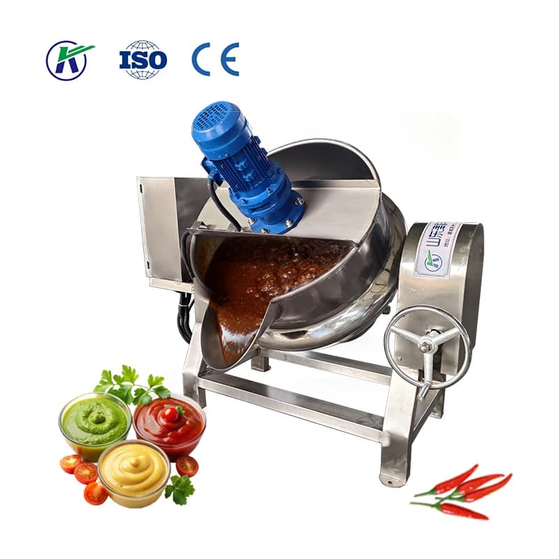 Kitchen Kettle with steam coating with mixer Industrial food processing equipment Stainless steel tilting pot with CE