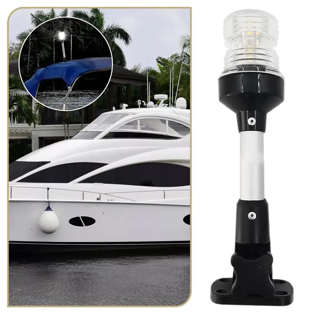 Luce di ancoraggio per barche Luce di poppa impermeabile da 9 pollici, luci di navigazione marine pieghevoli bianche per barche LED per pontone, Jon A4H9
