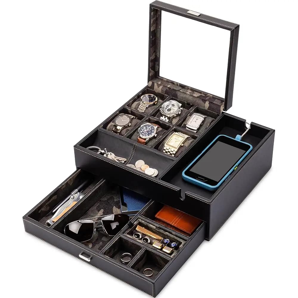Cofanetto Porta Orologi e Gioielli Commander, Regalo Mimetico per Uomo, Organizzatore per Gioielli Maschili