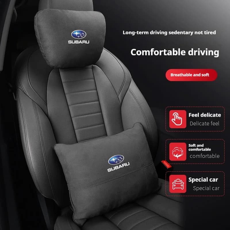 Per Subaru STI Brz Wrx Xv Ascent Forester Outback Impreza Legacy Pelle scamosciata Auto Poggiatesta Supporto per il collo Sedile Cuscino lombare Cuscino per il collo