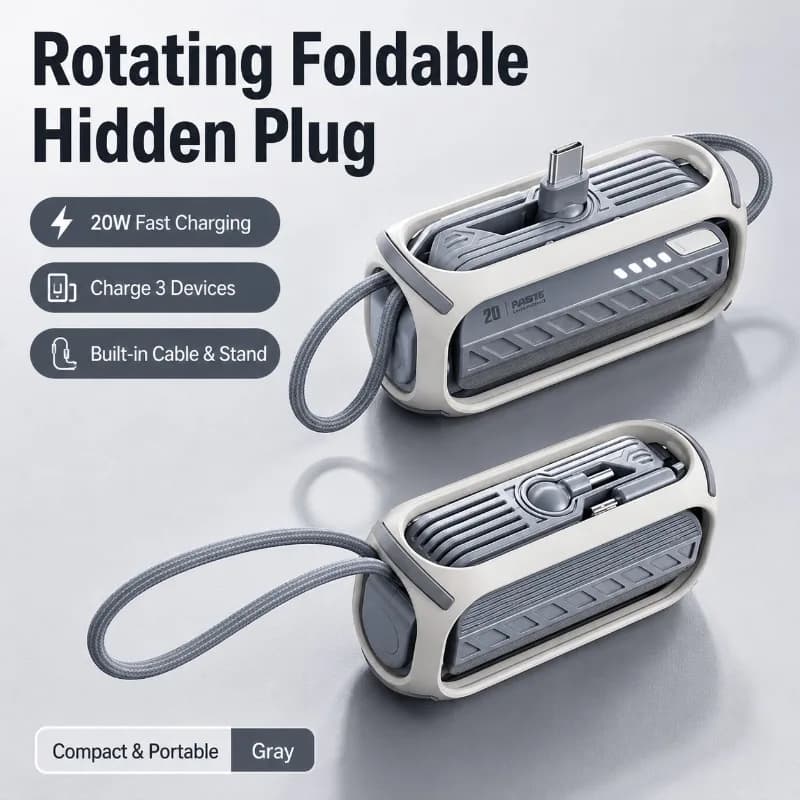 5000mAh Mini Power Bank 1PC Built-in Cable Portable Charger Compact External Battery Backup for Xiaomi Android Phones