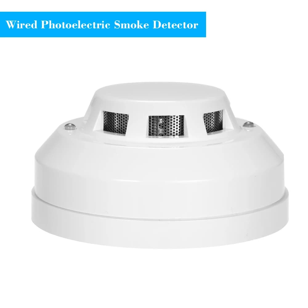 Rilevatore di fumo fotoelettrico cablato sensore di allarme ad alta sensibilità Anti-combustione collegare alla zona cablata per casa/negozio/Hotel/fabbrica