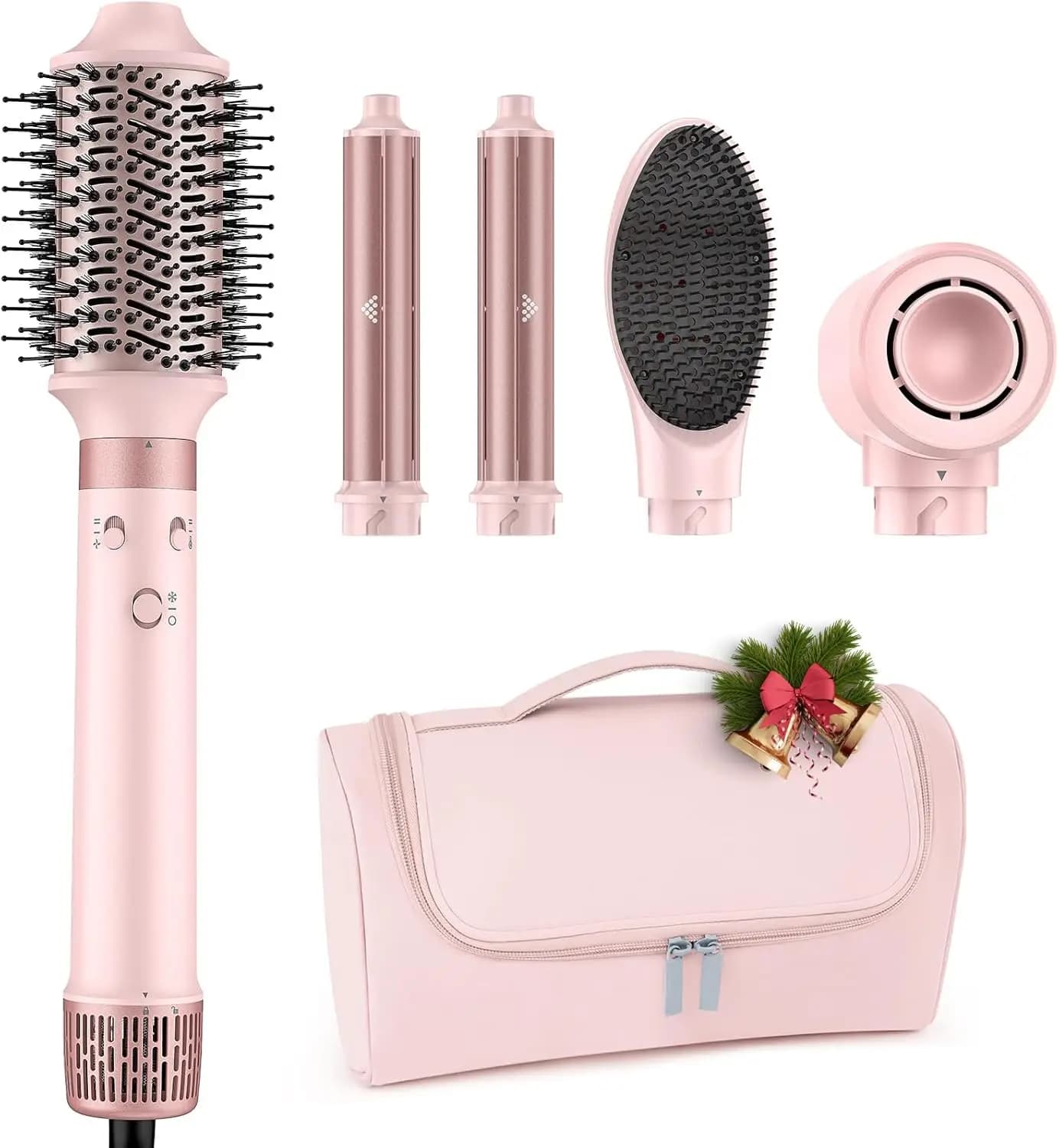 Styler ad Aria Calda 5 in 1 a Doppio Voltaggio - Spazzola Asciugacapelli Rapida con Funzioni di Arricciatura, Lisciatura e Volumizzazione, Borsa da Viaggio Inclusa, 100-240V