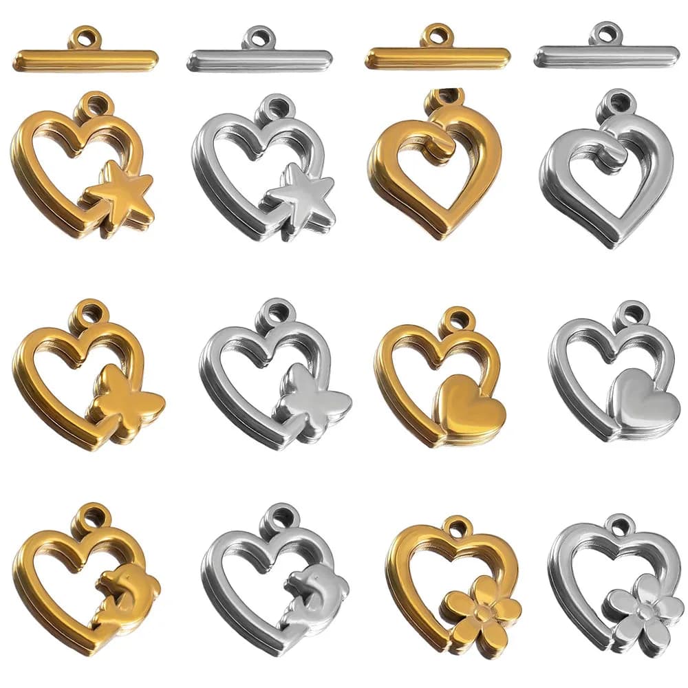 5Sets Heart OT Clasp Stainless Steel Toggle Clasps Bar Connector for DIY Jewelry Making Bracelet Hooks Crafts Necklaces Supplies