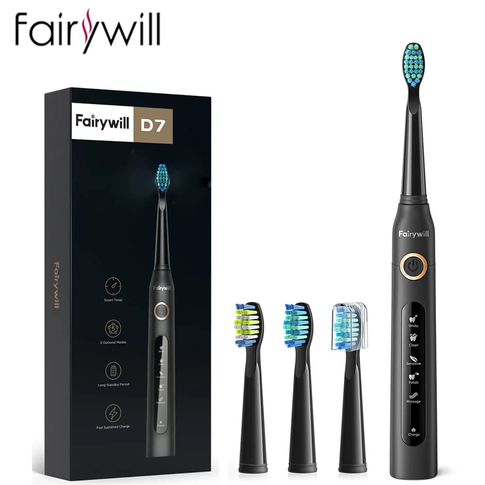 Fairywill Sonic Electric Toothbrush USB Charge FW-507 Waterproof Rechargeable Electronic Brushes Adult Spare heads