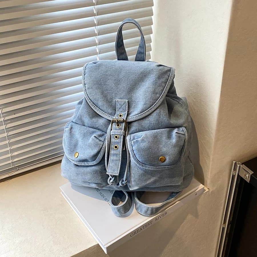 Zaino Casual in Denim per Donna, Mochila Vintage da Viaggio, Borsa Antifurto per Ragazze, Zaino Scolastico per Donna