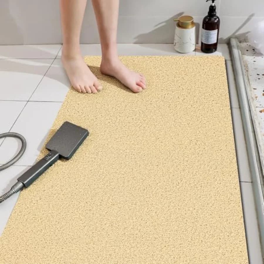 Tappetino Antiscivolo per Doccia 58x32 Pollici, Asciugatura Rapida, in PVC con Effetto Luffa, Facile da Pulire, Morbido Tappeto da Bagno per Vasca e Doccia