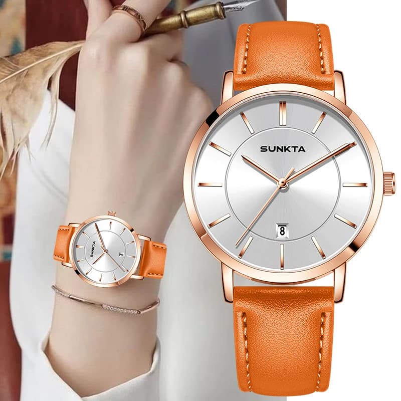 Sunkta Orologi Eleganti da Donna alla Moda, Orologio al Quarzo di Lusso Casual da Ufficio, Cinturino in Pelle Traspirante, Nuovo Reloj Mujer