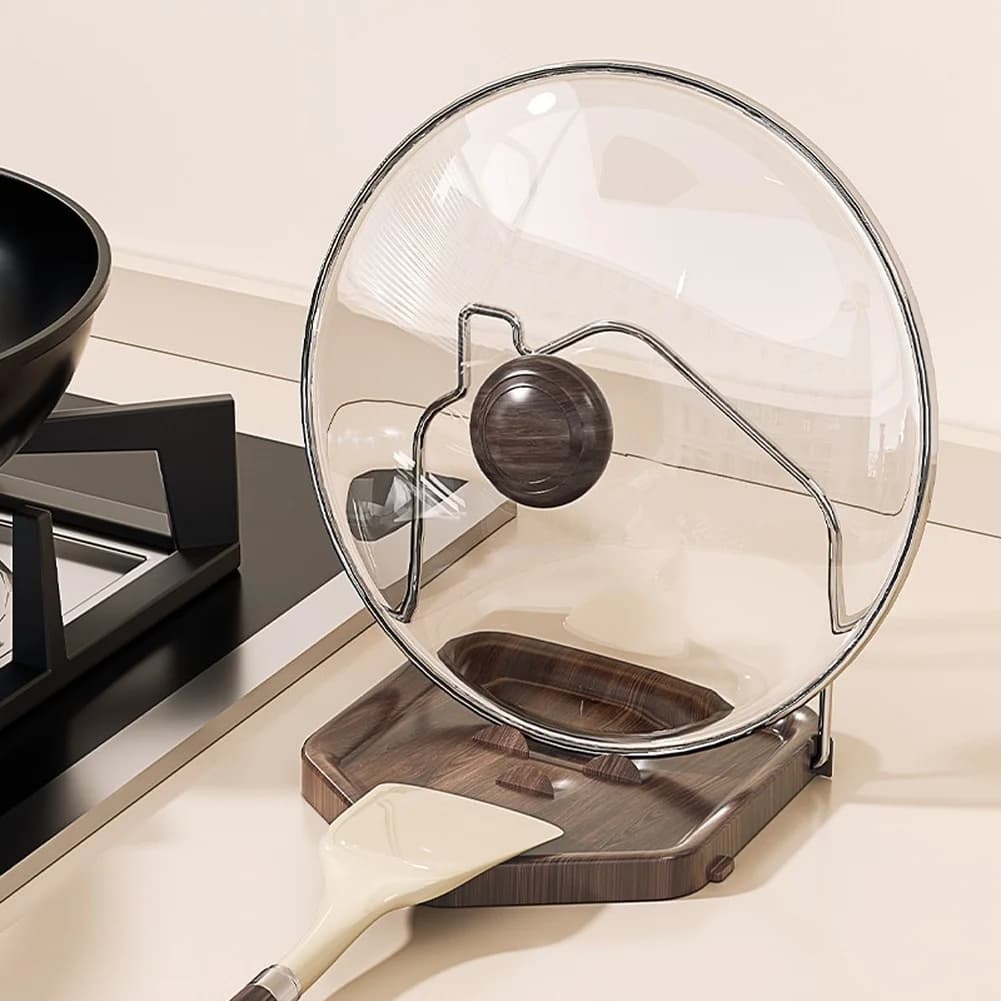 Supporto da banco per coperchi di pentole, portaoggetti multifunzionale da cucina per taglieri, spatole e coperchi con base stabile