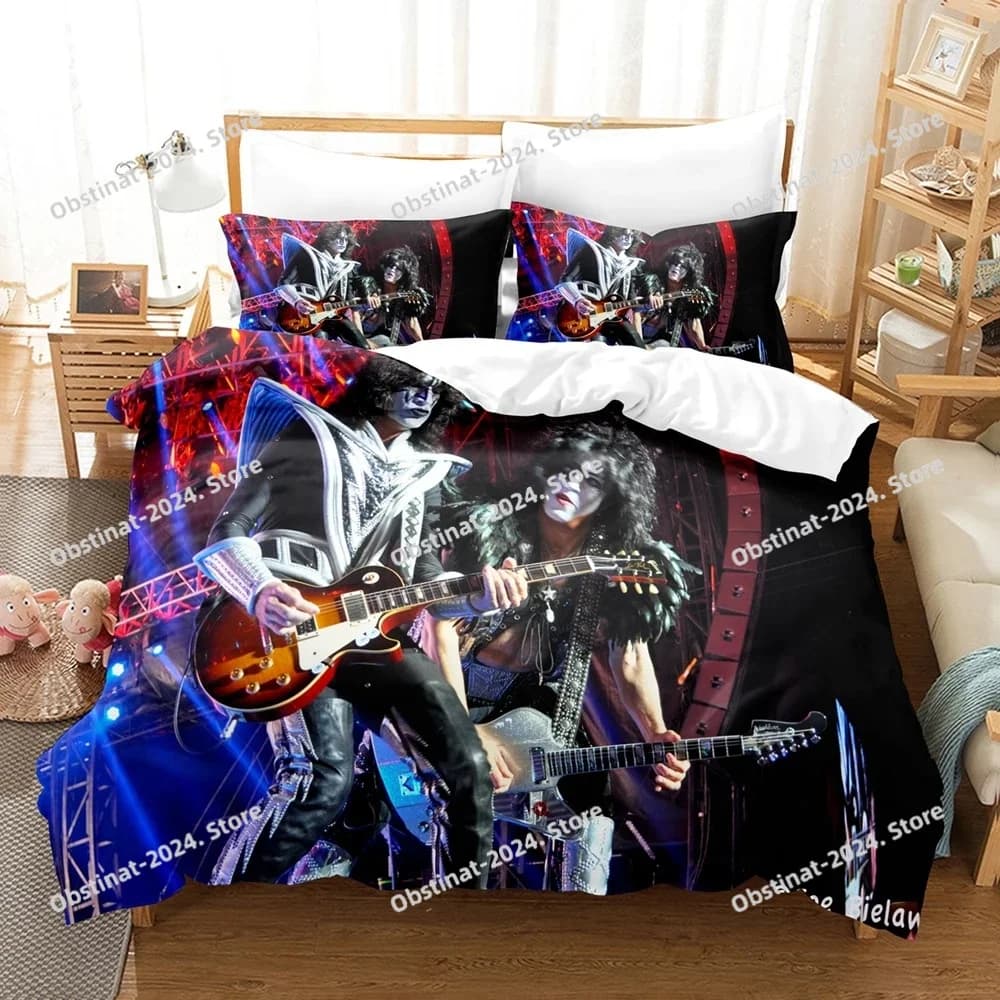 Kiss Rock Band Music 3D Copripiumino Set biancheria da letto Federe in poliestere Copripiumino Decorazioni per la casa di moda Regalo Twin King Queen