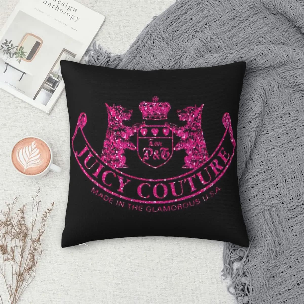 Y2k Juicy Couture Crest Square Federa for pillow Federa for home couch pillow Living room