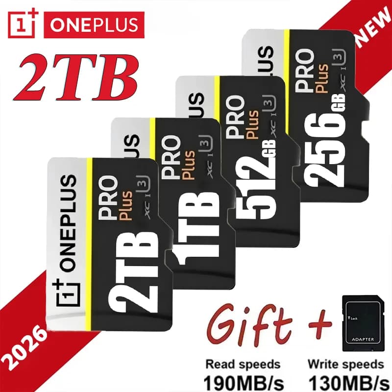 Scheda SD OnePlus 2TB ad alta velocità V30 A2 4K, scheda di memoria da 512GB 256GB 1TB Micro TF SD con adattatore per smartphone/tablet/PC, utilizzabile su più dispositivi