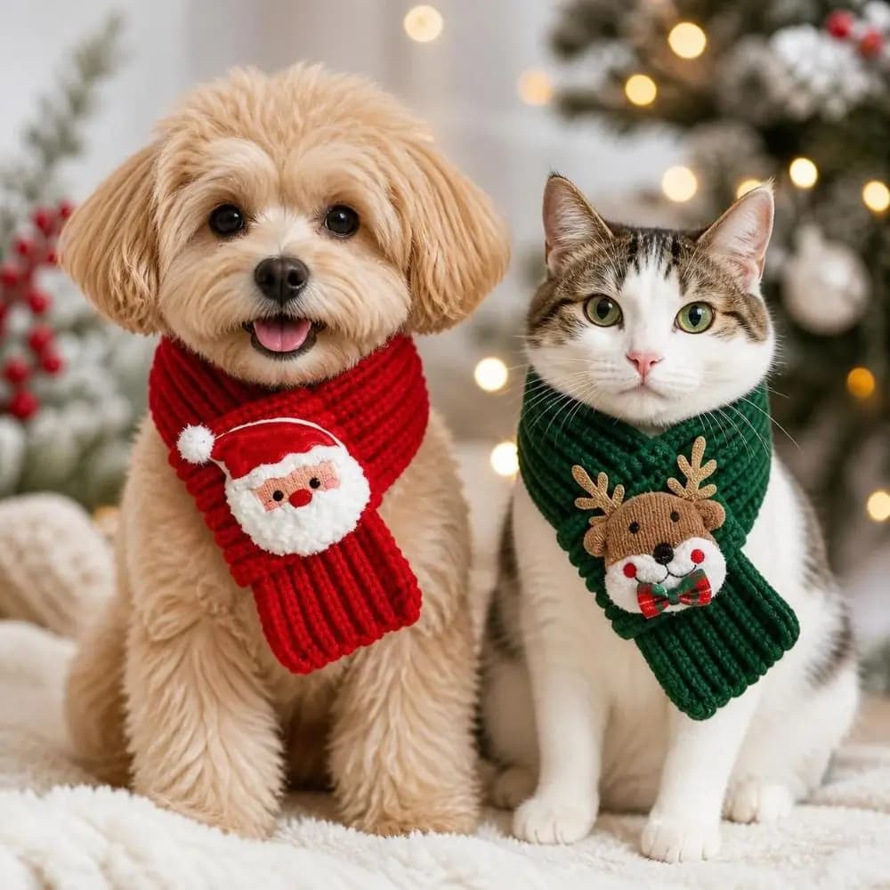 4pcs Ultra-Soft Fabric Pet Festive Collar Comfortable Cute Animal Christmas Scarf Adjustable Pet Winter Scarf Pet Supplies