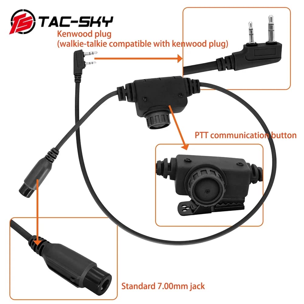 TS TAC-SKY Tattico RAC Ptt K Adattatore spina 2pin PTT, compatibile con Baofeng UV5R UV82 Walkie Talkie per auricolare COMTAC SORDIN