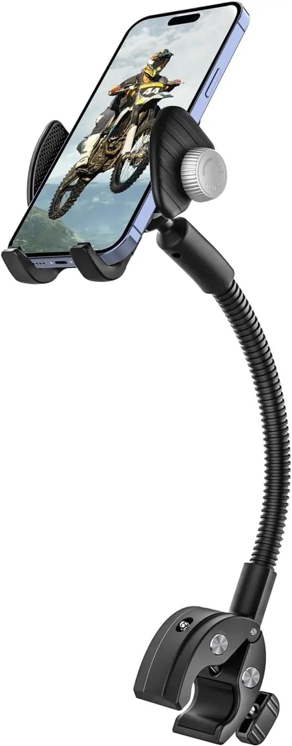 Supporto per telefono a collo di cigno per sedia a rotelle, passeggino, carrello da golf - Morsetto per manubrio per iPhone 17 Pro Max, S25, telefoni da 4,7-7'