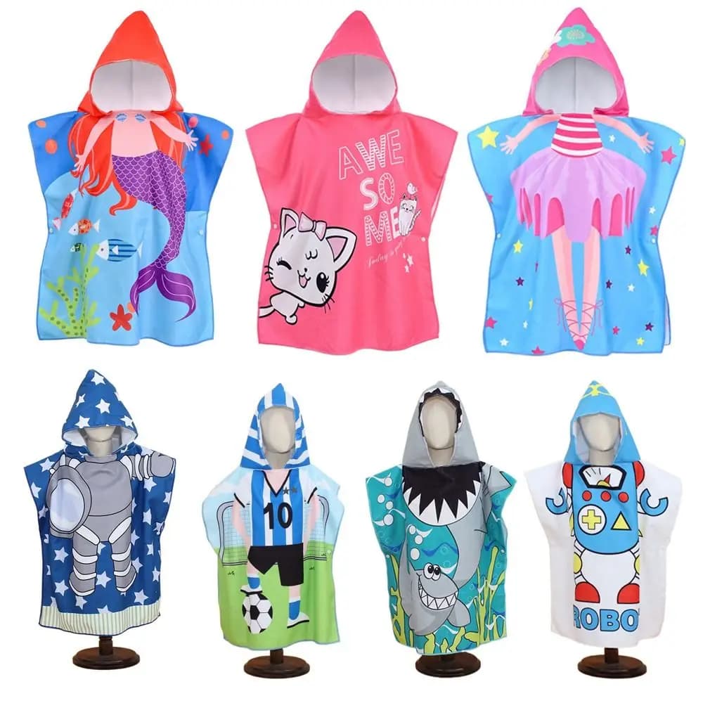 Asciugamano da spiaggia per bambini Mantello con cappuccio Poncho Accappatoio Salvietta da bagno Modello squalo da spiaggia Asciugatura rapida per telo da bagno estivo