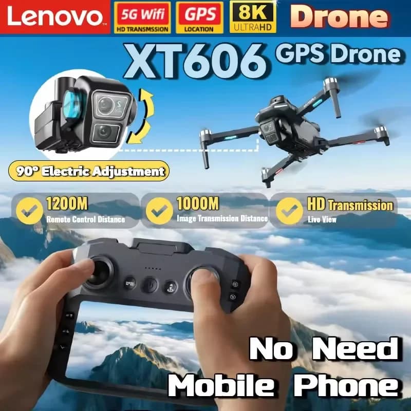 Drone GPS Lenovo XT606 MAX con Fotocamera Professionale 4K/8K HD, FPV e Schermo Integrato, Drone 360° ° Drone Giocattolo Quadricottero con Evitamento Ostacoli