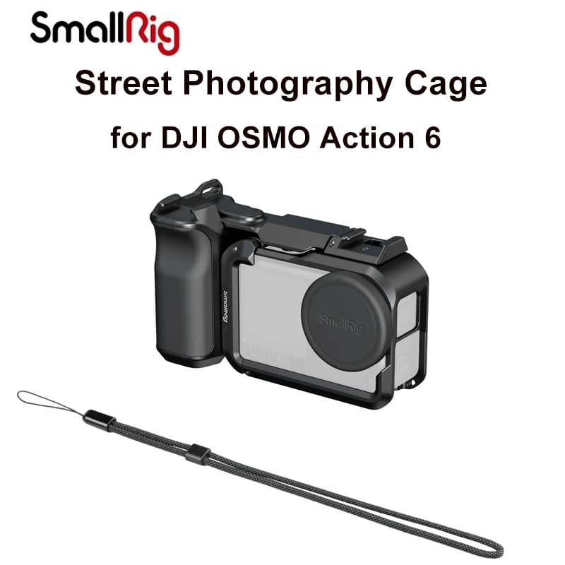 SmallRig Kit Gabbia Base All-in-One per Action Camera con Impugnatura Laterale e Cinghia da Polso per DJI Osmo Action 6 - Gabbia per Fotografia Street