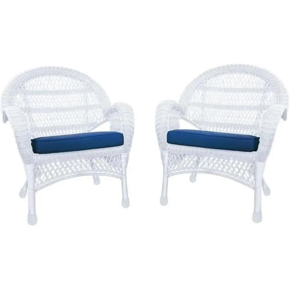 Coppia di sedie in vimini imbottite blu, bianche, set da 2