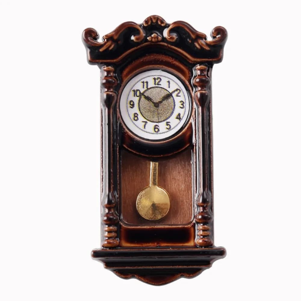 Orologio da Parete per Casa delle Bambole in Lega con Pendolo Mobile, Scala 1:12, Design Vintage in Legno, Modello di Arredamento Simulato