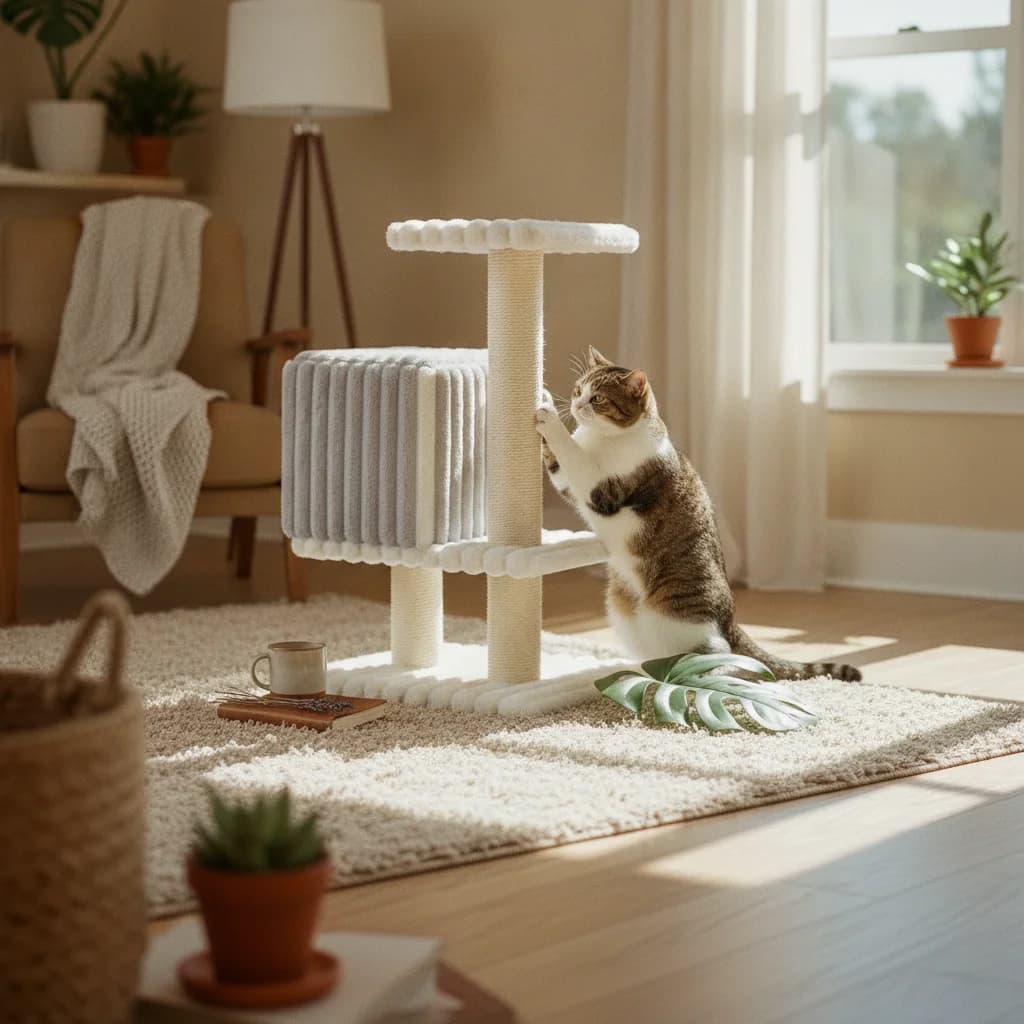 Cat Climbing Tree Soft Fabric Cat Tree with Scratching Posts Furniture Indoor Sturdy for Cats, Living Room, Apartment