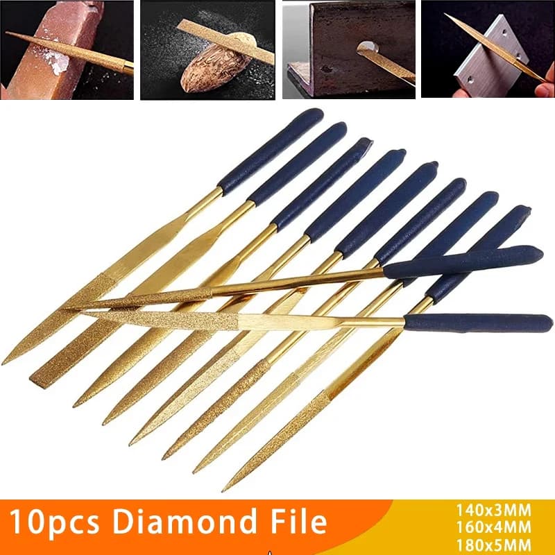 Mini Lime diamantate ad ago Set 10 pezzi 3x140/4x160/5x180mm per gioiellieri Intaglio di diamanti Metallo Vetro e pietra Artigianato Utensile manuale