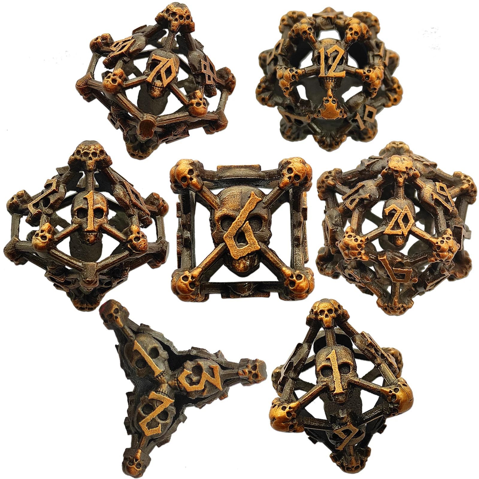 DND Set di dadi metallo Hollow Halloween Skull RPG D & D TRPG giochi da tavolo Dungeons Dragons accessori per dadi poliedrici D6 D8 D10 D12 D20