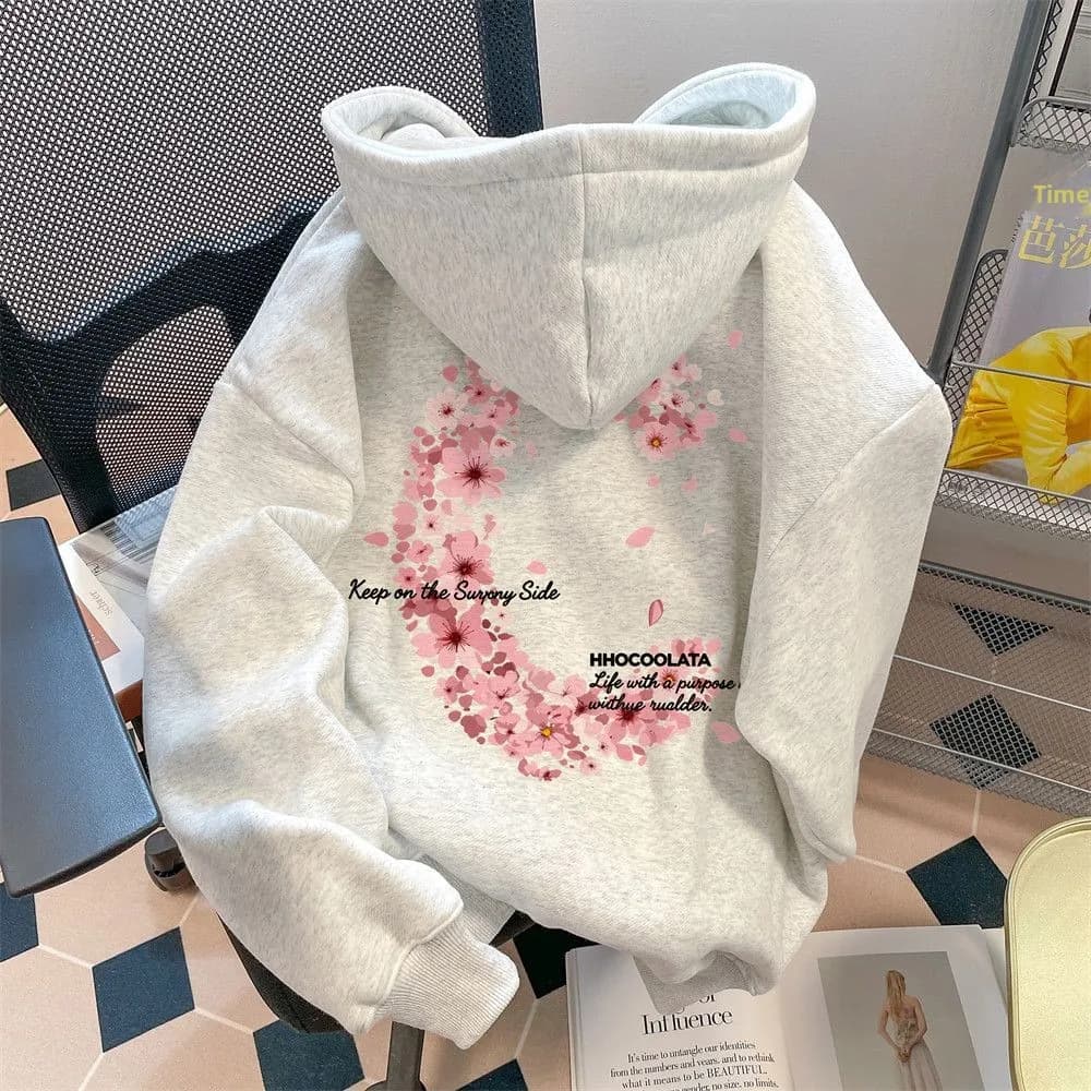 Large Size Hoodie Sweatshirt Floral Letter Print Unisex Spring Autumn Winter High Street Style Jacket Casual Comfortable Cotton