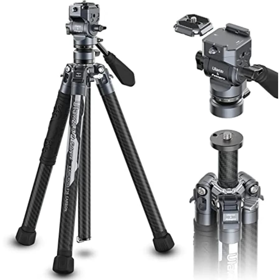 Treppiede Video F38 da Viaggio 61.4 in Fibra di Carbonio Leggero con Testa Video a Sgancio Rapido e Vite da 1/4 per la Maggior Parte delle Fotocamere DSLR