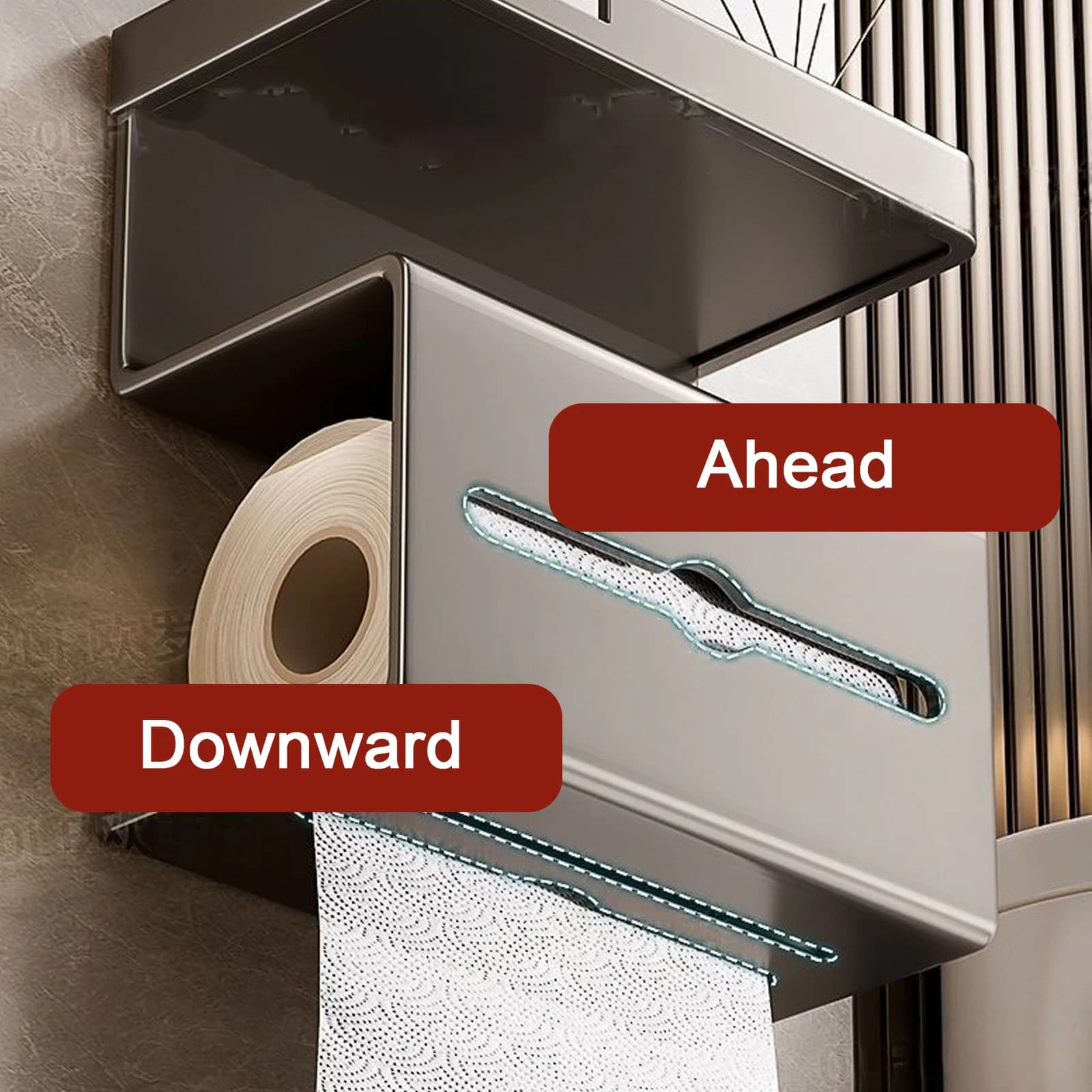 Dispenser per Fazzoletti con Ventosa/Autoadesivo con Portaoggetti, Facile da Installare, Portarotolo da Parete per Bagno
