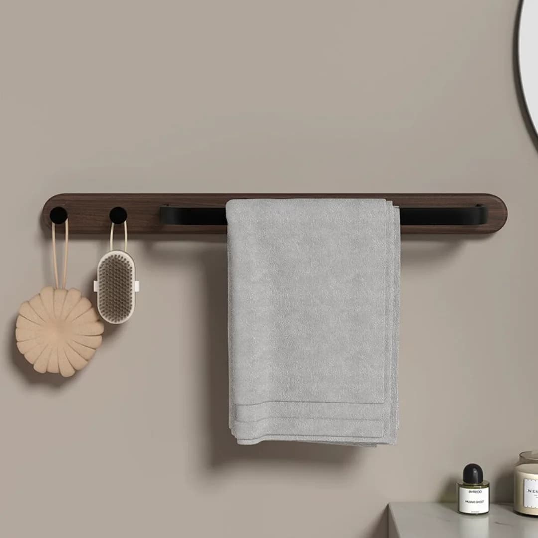 Portasciugamani in legno con ganci Portasciugamani a parete Portasciugamani nero Portasciugamani da bagno Anello portasciugamani