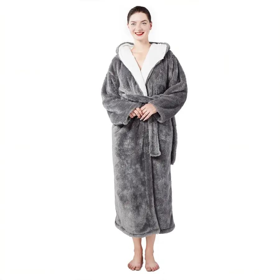 Accappatoi invernali con cappuccio, caldi, con tasche, morbidi, per donna, comodi per il relax in spa, in peluche, lunghi.