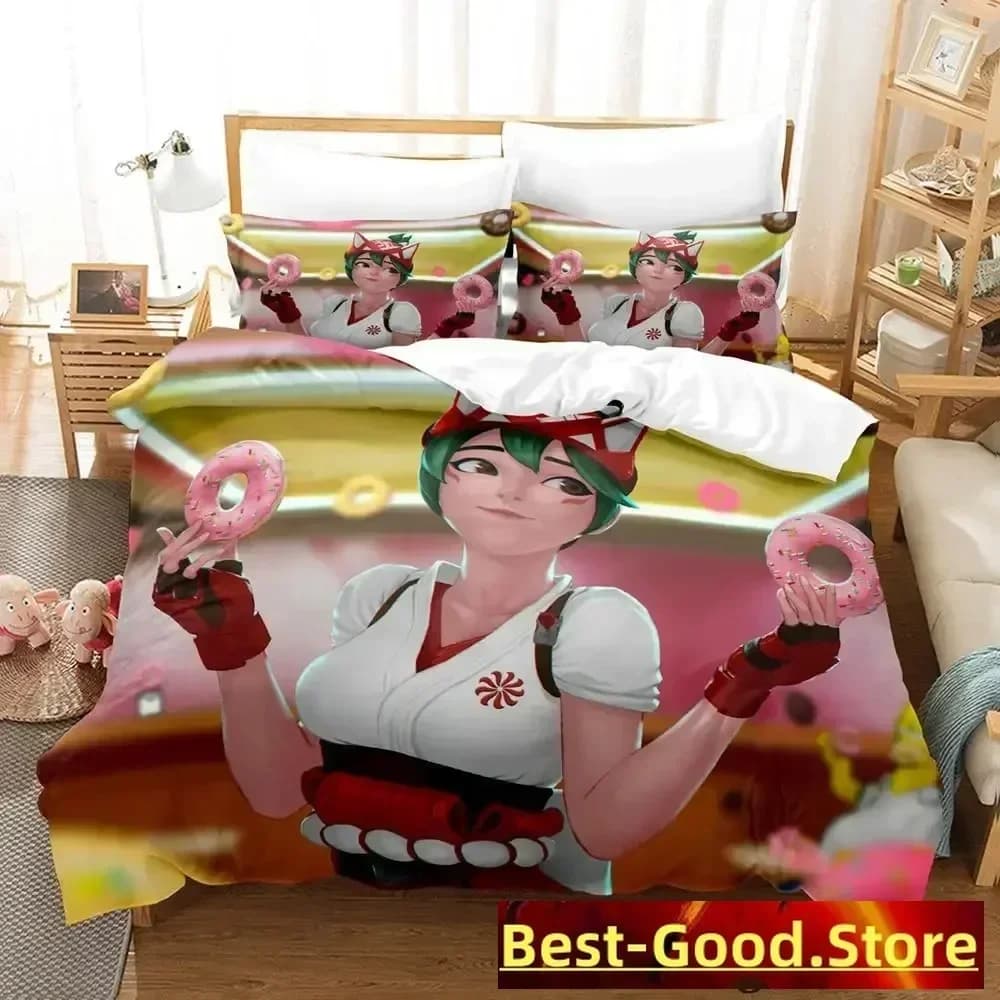 Set di Biancheria da Letto Overwatch 2 Kiriko, Copripiumino Stampato, Lenzuola e Federe, Set Completo per Letto Matrimoniale, Queen o King Size