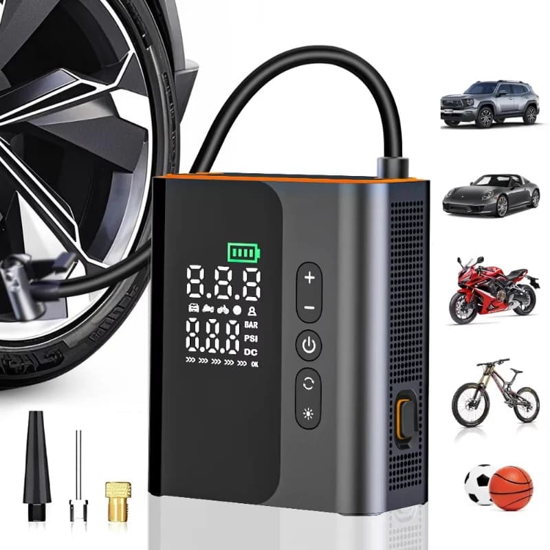 Compressore d'aria portatile 2025 per gonfiaggio pneumatici, pompa automatica 12V con manometro, pompa per vuoto per climatizzatore auto