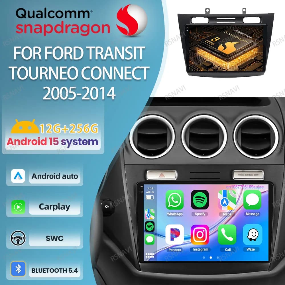 Autoradio Android 15 per FORD Transit /Tourneo Connect 2005-2013 2014 DSP WIFI + 4G LTE Sistemi Wireless 9/10 pollici BT DVD Stereo