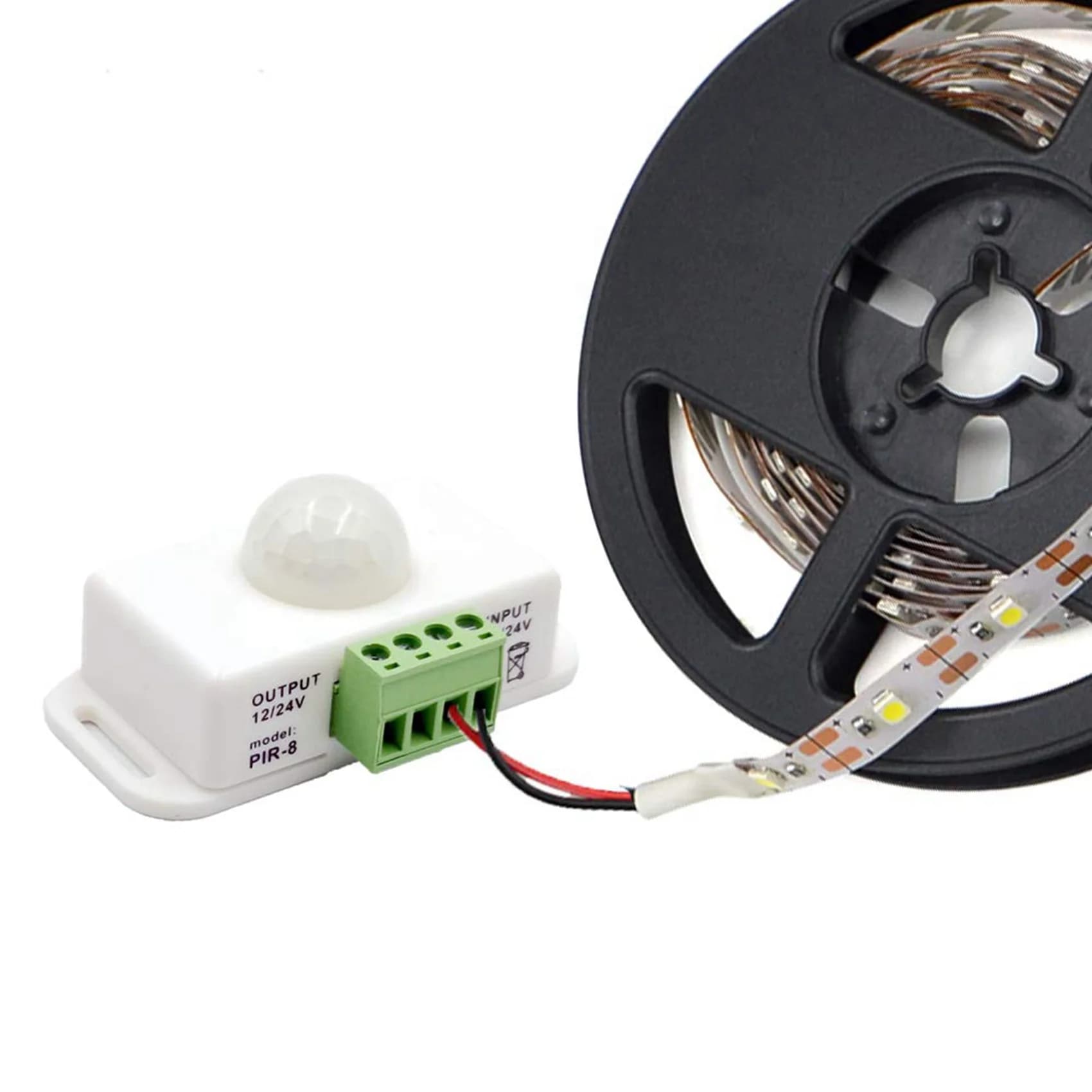 Sensore di Movimento a Infrarossi PIR A52T 5X, Interruttore Sensore di Movimento per Strisce LED DC 12V-24V, per Armadi, Scale, Cucina