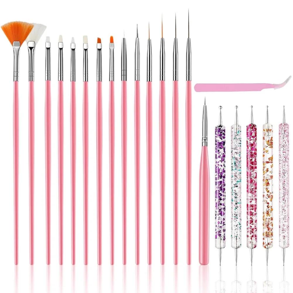 Complete Nail Art Kit: 15 Brushes, 5 Dotting Tools, Curved Tweezers for Nail Designs & Beginners