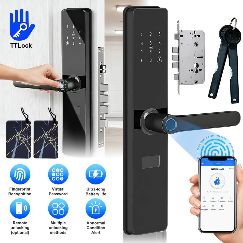 Serratura Intelligente con App TTLock, Impronta Digitale, Password, Carta RFID, Sblocco Remoto, Accesso Senza Chiave 5-in-1 per Sicurezza Casa, Ufficio, Appartamento