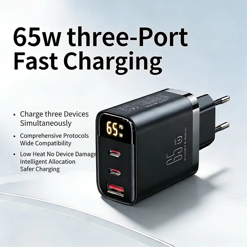 Caricatore USB rapido PD da 65W con 2 porte, adattatore da parete con spina EU/US per iPhone, Xiaomi, Huawei, Samsung, caricatore USB C per telefono.