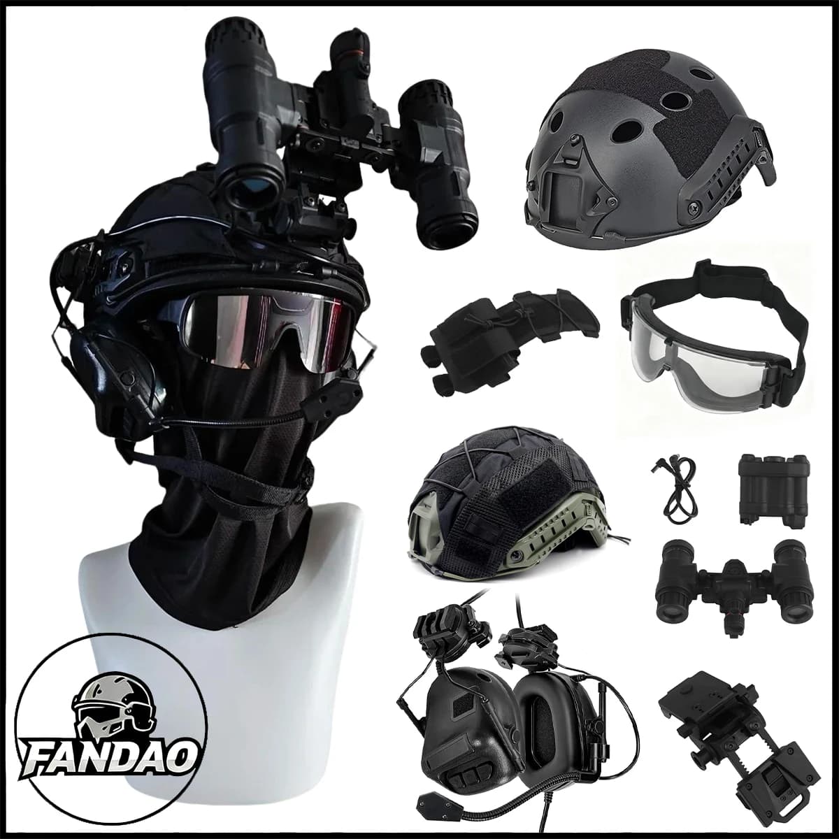 Set casco tattico con cuffia per comunicazione modello NVG Goggls Maschera per giochi di paintball CS Attrezzatura da tiro softair Cosplay