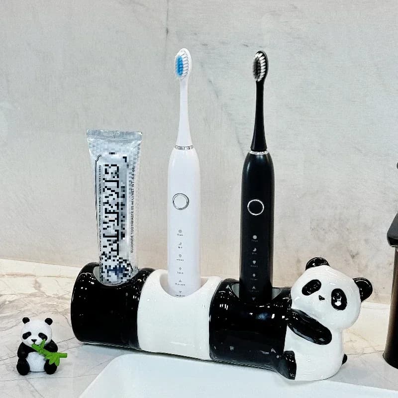 1pc Chinese Style Ceramic Panda Toothbrush Holder Toilet Washbasin Toothpaste Storage Rack Base Bracket Bathroom Accessories