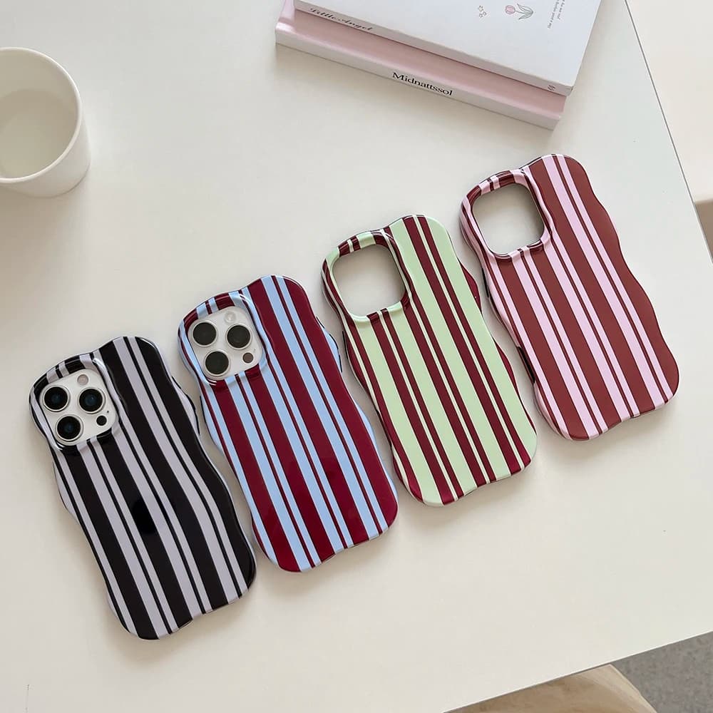 Luxury Stripes Splicing Color Collision Shockproof Phone Case for iPhone 13 14 15 16 17 Pro Max Wave Edges Slim Back Cover Shell