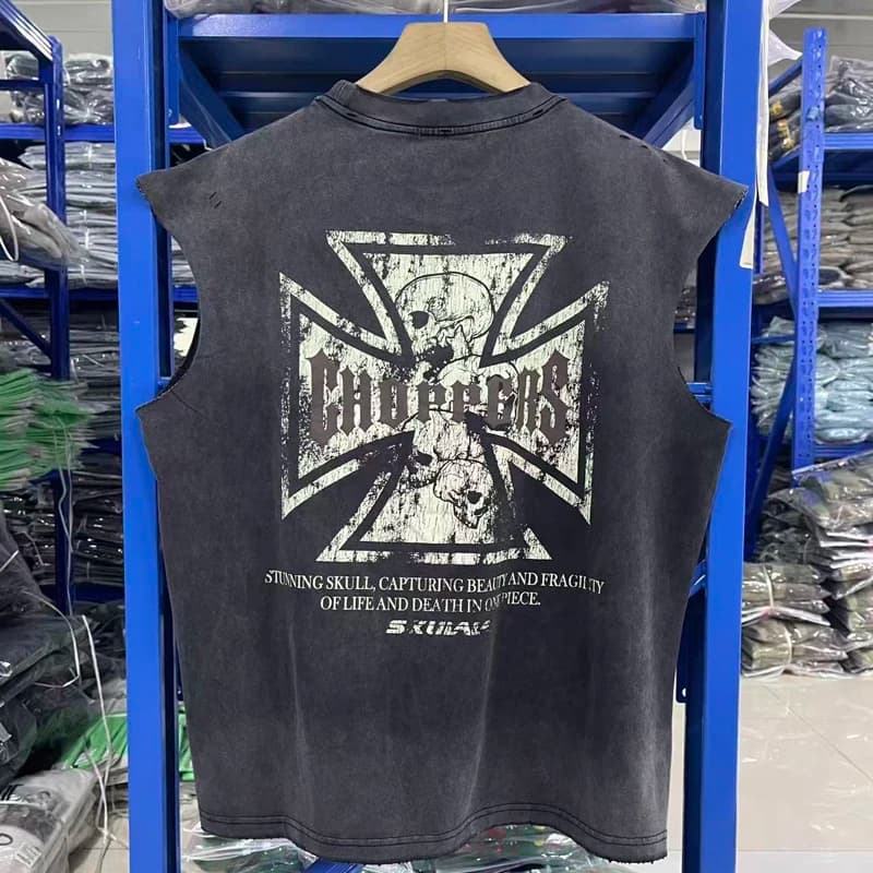 Canotte senza maniche West Coast Choppers Canotte Uomo Donna Lavate Allentate Distressed Croce Teschi Stampa Etichetta T-shirt Vestiti