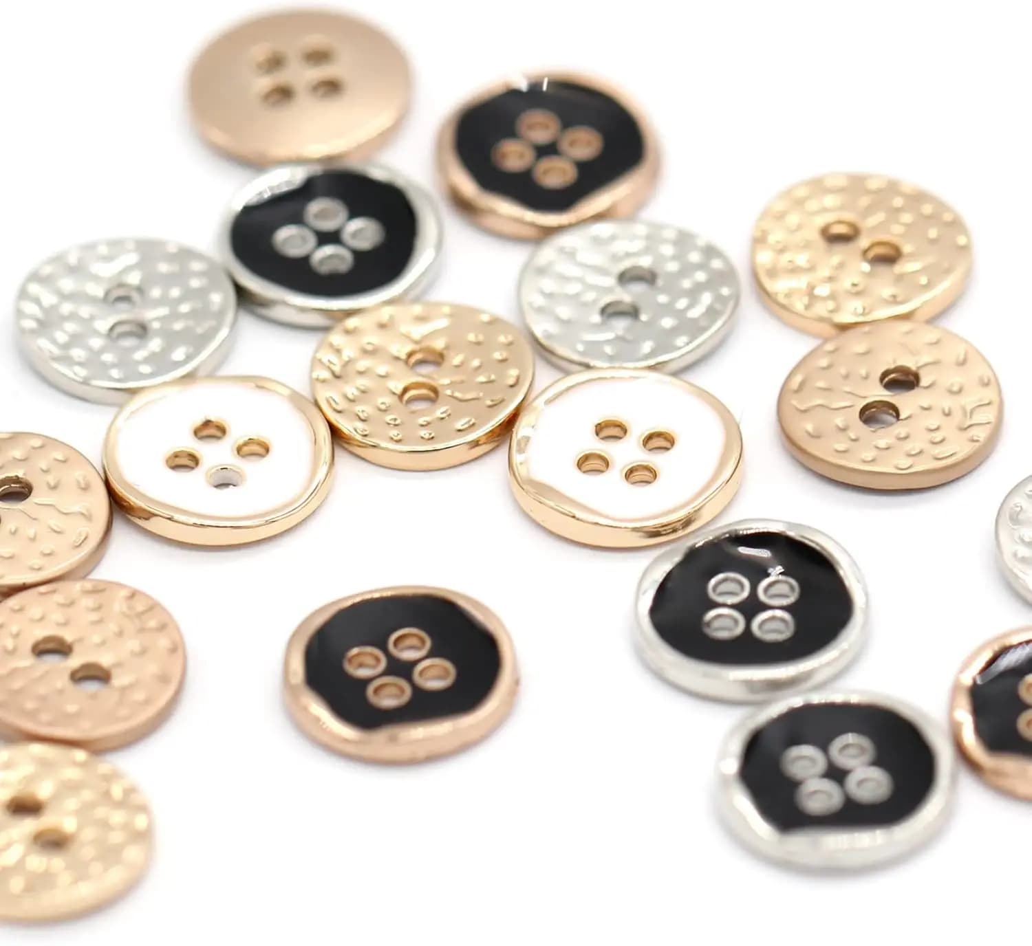 10 bottoni in metallo dorato da 11 mm, 2 fori, piccoli bottoni per abbigliamento uomo donna, decorazioni fatte a mano, accessori per cucito