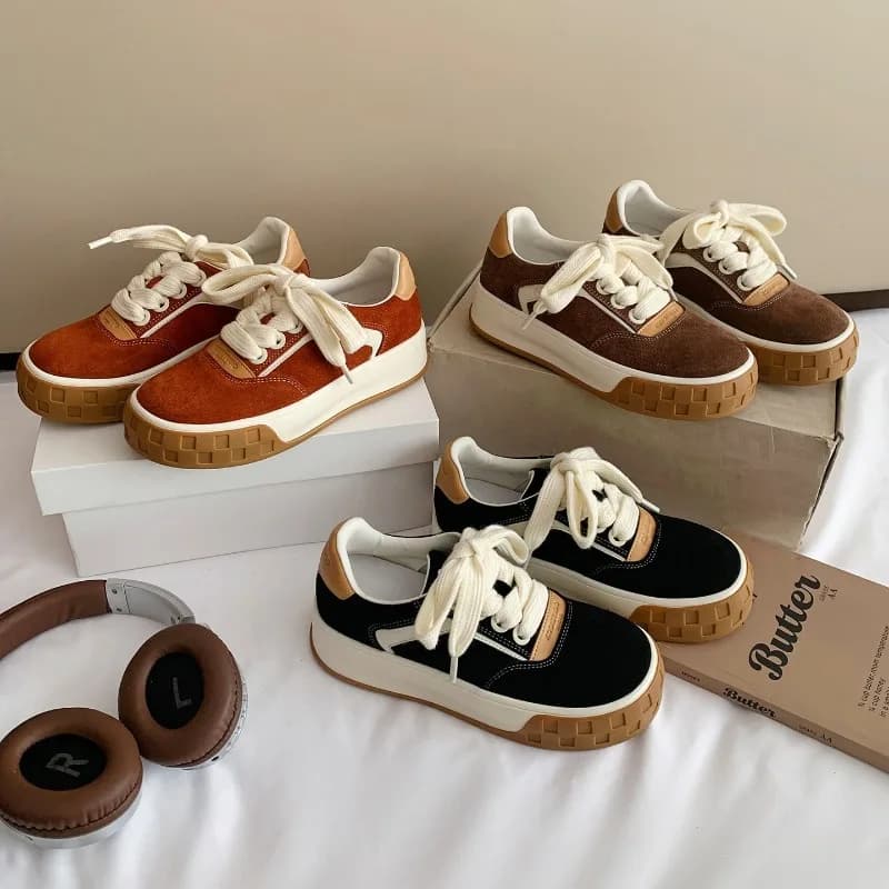 Nuove Scarpe da Donna alla Moda in Vera Pelle, Sneakers Chunky con Lacci Raffinati, Scarpe Casual di Design, Zapatos De Mujer