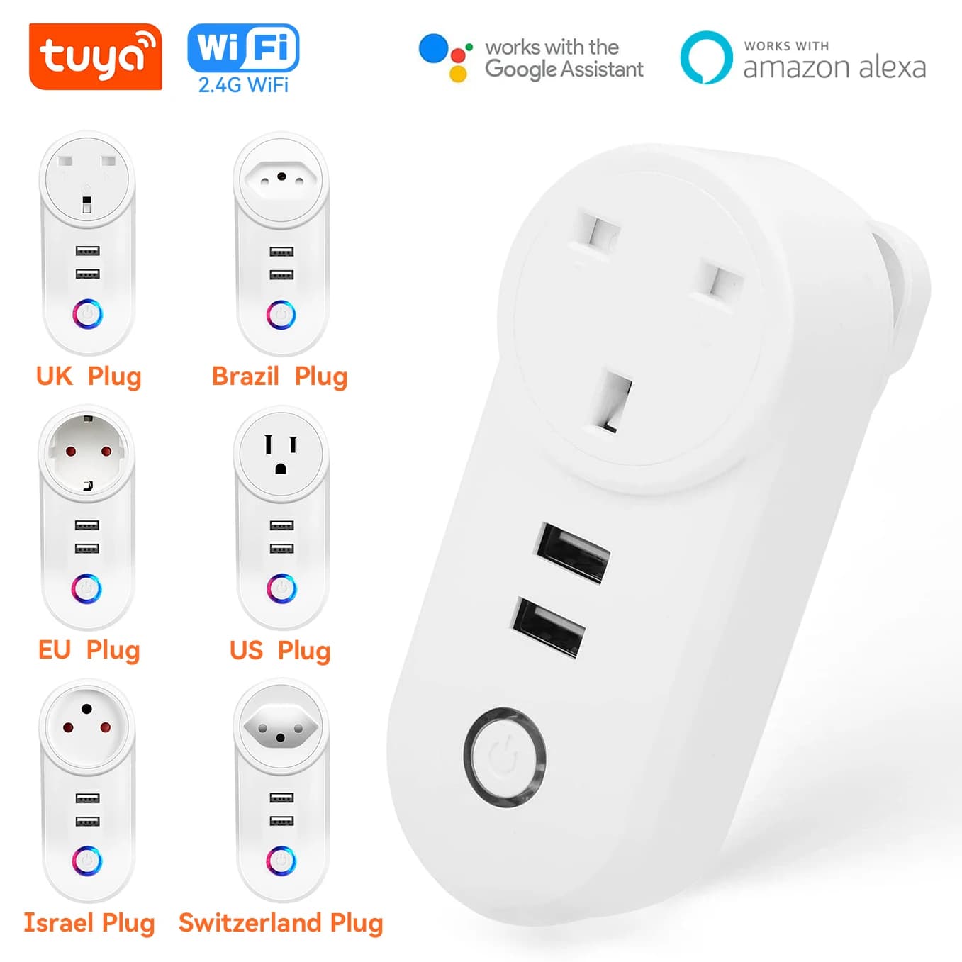 Presa intelligente WiFi Tuya 16A con 2 porte di ricarica USB adattatore presa intelligente funziona con Alexa Google Home EU US brasile cile